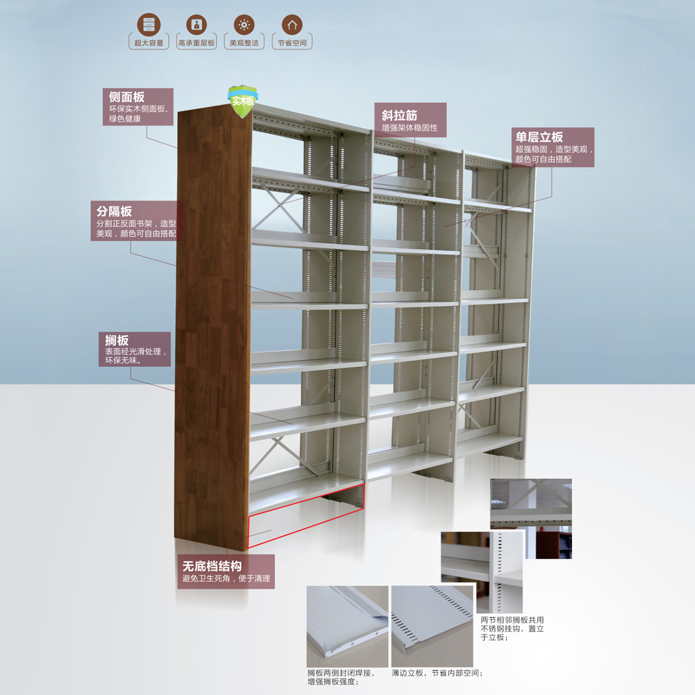 鋼木單層立闆書架1